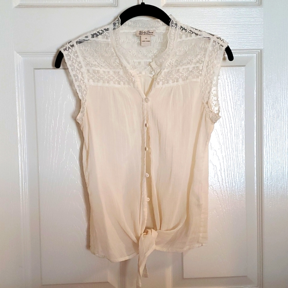 Lucky Brand Off-White Shirt with Lace in XS